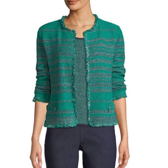 Nic + Zoe Must Have Open-Front Tweed Jacket w/ Fringe Trim XS - Picture 1 of 7